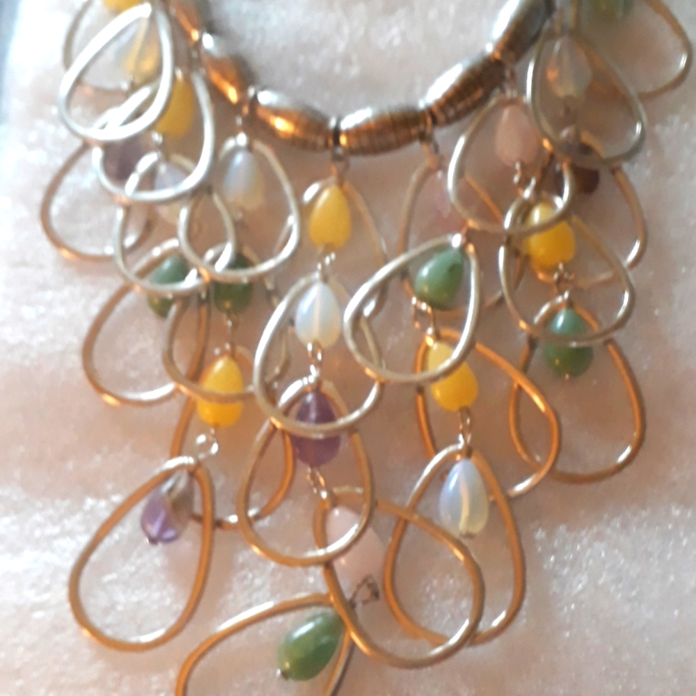 Multi color dramatic drop silver necklace & earring set